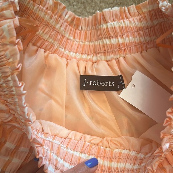 Boutique Two Piece Set Crop Top Ruffle Sleeve Orange Checkered Ruffled Skirt S/M - Picture 7 of 11
